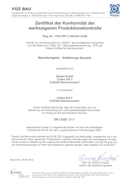 Übereinstimmungszertifikat Stabförmige Einbauteile